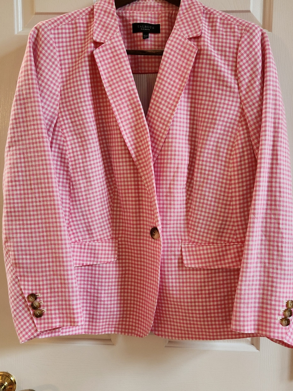 Talbots Pink Gingham Single-Button Blazer